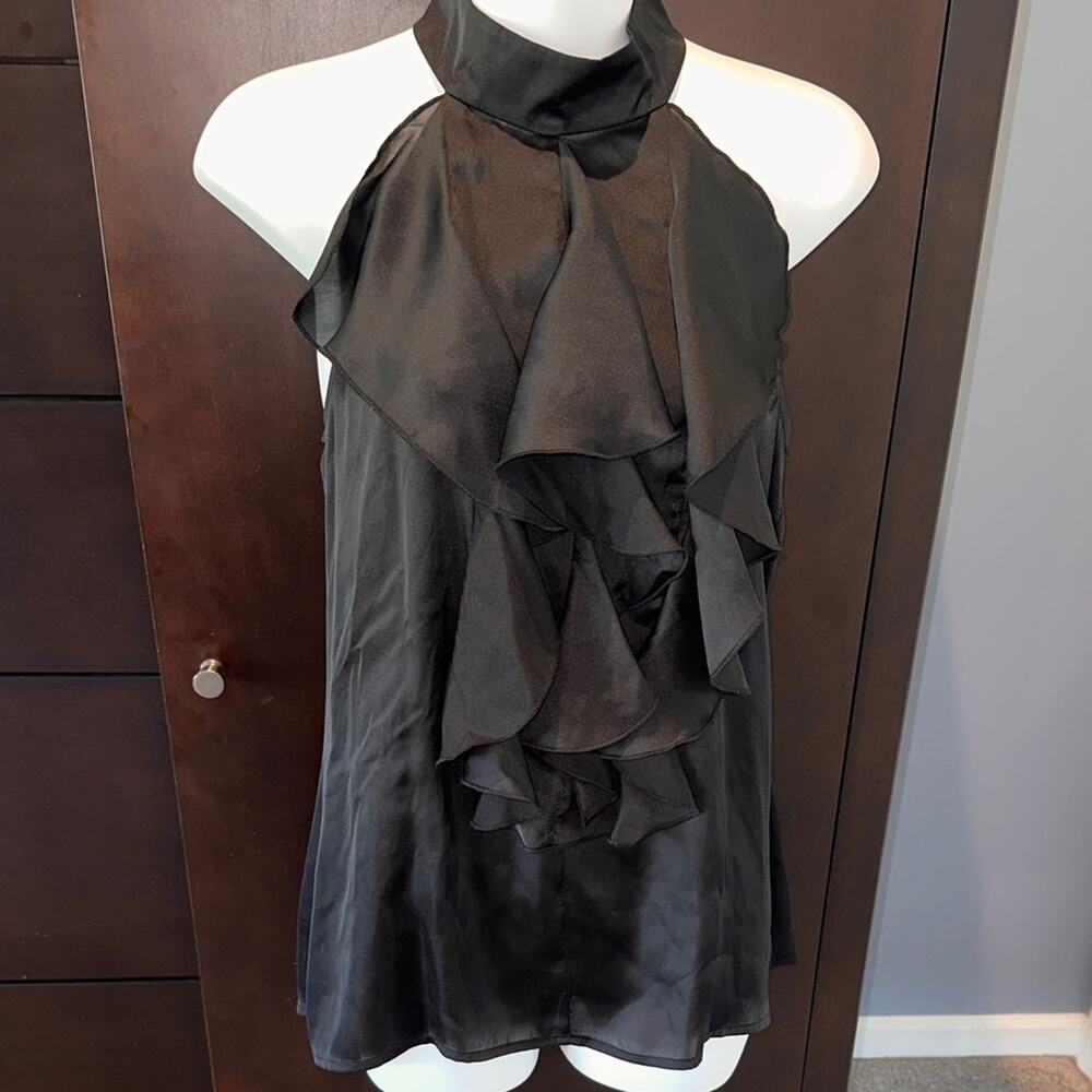 5/48 Brand High Collar Sleeveless Ruffled Silky Halter Blouse, Saks, M, Like New